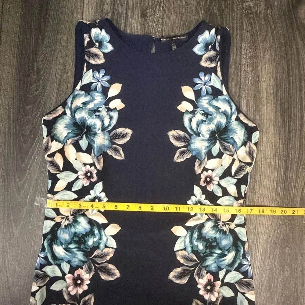 White‎ House Black Market Floral Sheath Dress Navy Blue LP Petite Wedding Guest - Picture 11 of 16